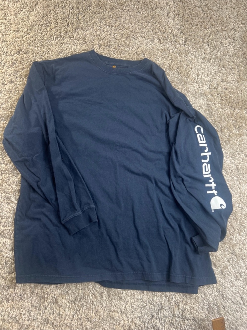 Carhartt Long Sleeve Logo Tee - Navy Blue with White Print